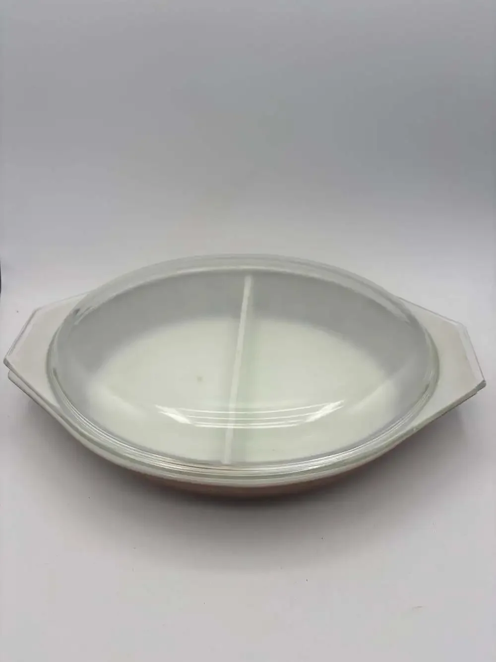 Vintage Pyrex Early American Divided Casserole Dish with Lid, 1.5 Quart